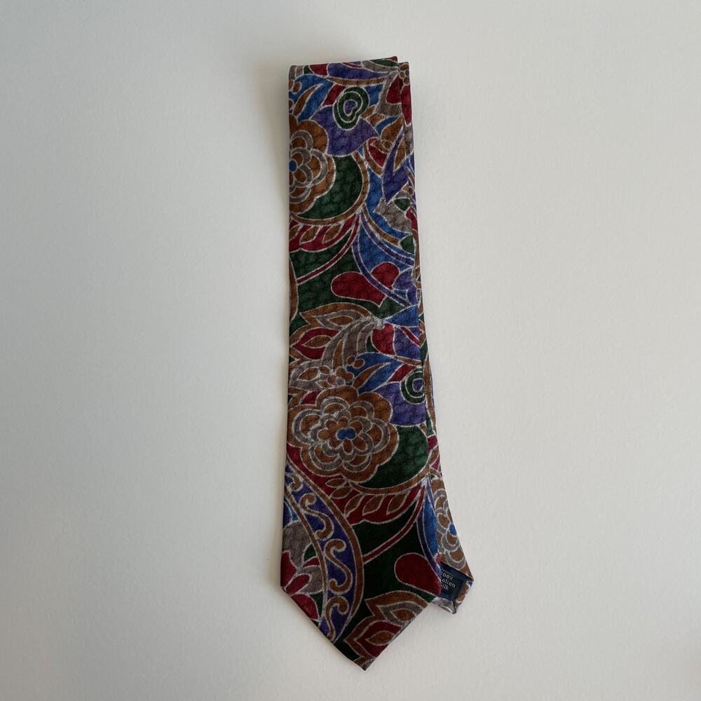 Zylos George Machado Mens Silk Tie Multi‎ Color Abstract Floral Paisley Made USA